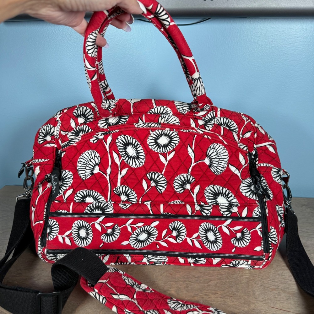 Vera Bradley Laptop Travel Bag Women Medium Red Poppy Floral Quilted Crossbody